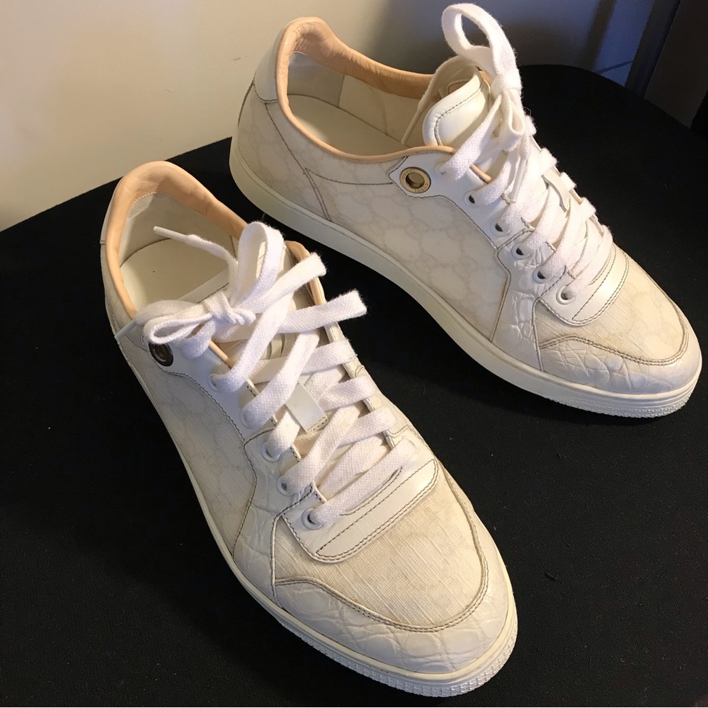 Gucci GG size 8G Low top Crocodile embossed trimmed shoes # 283118